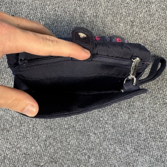 Vera Bradley Black Microfiber RFID Wallet Blue Pink Floral - Picture 5 of 6